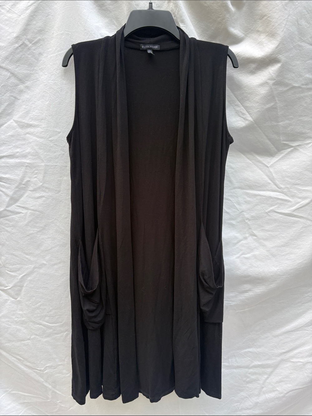 Eileen Fisher Black Sleeveless Open-Front Drape Vest